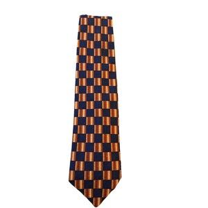 Ermenegildo Zenga Men’s Navy Orange Geometric Squares 100% Silk 4” Italian EUC